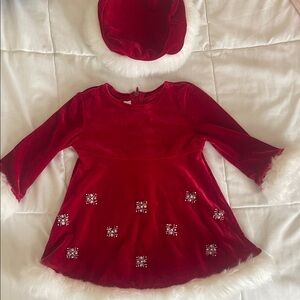 Bonnie Baby Red Velvet Dress with White Trim